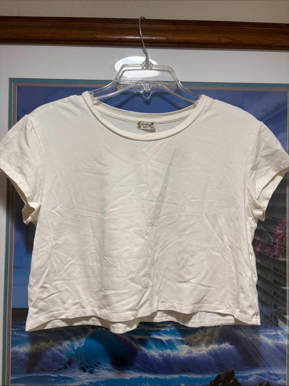 Free People Cream Crop Tee - Short Sleeve Crewneck